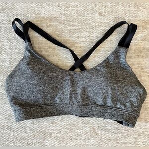 GRAY AND BLACK SPORTS BRA WITH CAGE BACK DETAIL